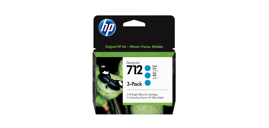 HP Pack de 3 cartouches d'encre DesignJet 712, cyan, 29 ml