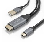 AISENS Cable Conversor Aluminio HDMI V2.0 A USB-C 4K@60HZ, HDMI/M+USB-A/M-USB-C/M, Negro, 1.8m