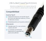 Cable Adaptador 1m USB A Macho a Conector Coaxial Barrel Alimentación Corriente Tipo N 5,5mm 5V DC