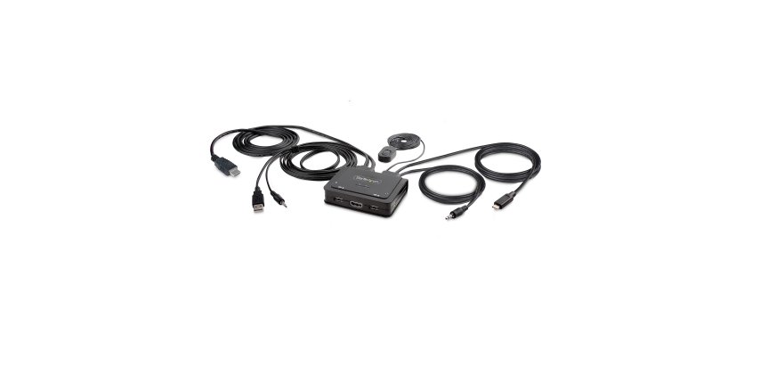 StarTech.com Switch KVM Hybride USB-C à 2 Ports, 4K60Hz - Commutateur KVM avec Câbles Hôtes Intégrés USB-A/HDMI/Audio de 1,8m et USB-C de 1,2m - Switch KVM USB-C Alimenté par Bus - Commutation à distance