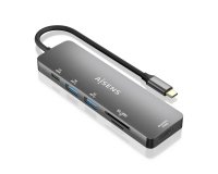 AISENS USB-C Dock 6 EN 1, USB-C a 1xHDMI, 2xUSB-A, 1xUSB-C PD 100W, 1xSD, 1xMicro SD, Gris, 15cm
