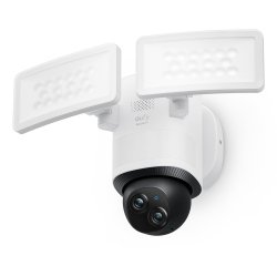 Eufy Security Floodlight Camera E340 con cable, giro de 360° e inclinación, grabación ininterrumpida, Wi-Fi de doble banda, 2000 lúmenes, activada por movimiento, cámara doble, compatible con HomeBase 3, almacenamiento local, sin cuota mensual