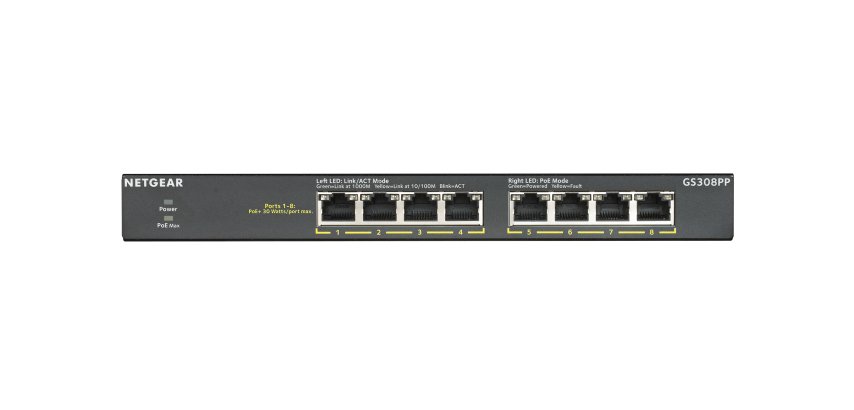 NETGEAR GS308PP Non-géré Gigabit Ethernet (10/100/1000) Connexion Ethernet, supportant l'alimentation via ce port (PoE) Noir