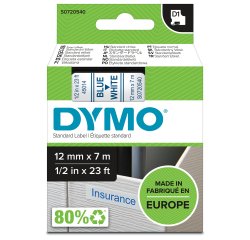 DYMO Authentic D1 Labels | Blue Print on White Tape | 12 mm x 7 m | Self-Adhesive Labels for LabelManager Label Makers | Made in Europe