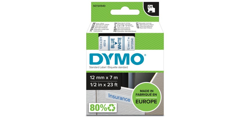 Nastro D1 standard 450140 - 12 mm x 7 mt - PL - blu/bianco - Dymo