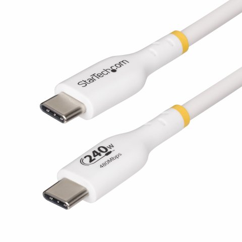 StarTech.com Cable de Carga para Portátil USB-C de 4m - Cable USB Tipo C USB 2.0 para Portátil - Blanco - Cable con Certificación USB-IF - PD 240W EPR - Recubrimiento de TPE - M/M