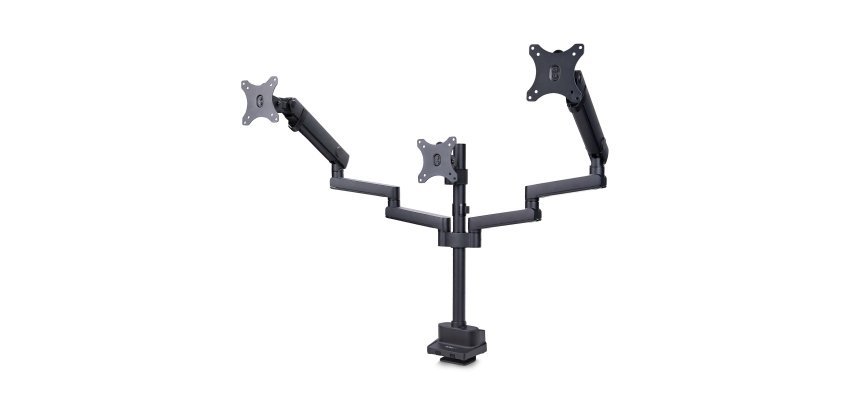 StarTech.com Support de Bureau pour 3 Écrans 27", VESA 75x75/100x100, Bras Articulé Réglable sans Outils, Pince en C/Passe-Fil, Support d'Écrans 27 pouces, Bras pour Moniteur Assisté par Ressort
