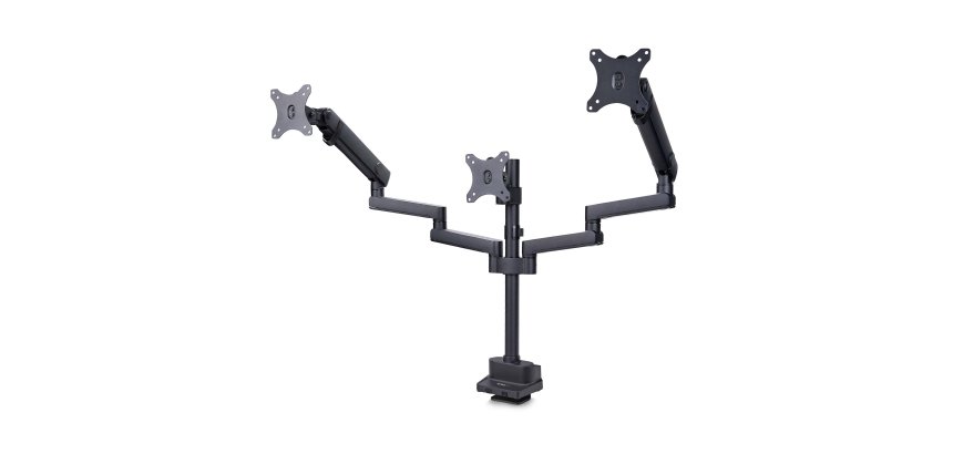 StarTech.com Support de Bureau pour 3 Écrans 27", VESA 75x75/100x100, Bras Articulé Réglable sans Outils, Pince en C/Passe-Fil, Support d'Écrans 27 pouces, Bras pour Moniteur Assisté par Ressort