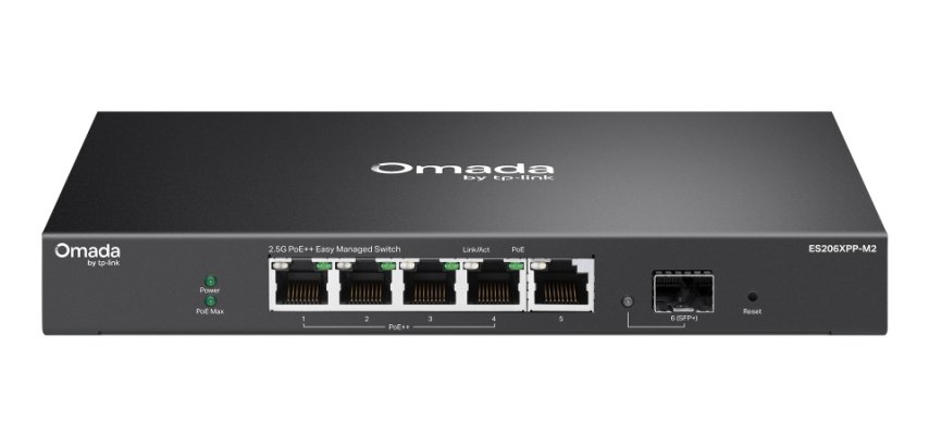 TP-Link ES206XPP-M2 commutateur réseau Géré L2 2.5G Ethernet (100/1000/2500) Connexion Ethernet, supportant l'alimentation via ce port (PoE) Montage sur le bureau ou sur le mur Noir