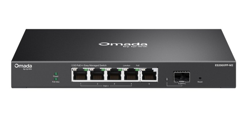 TP-Link ES206XPP-M2 commutateur réseau Géré L2 2.5G Ethernet (100/1000/2500) Connexion Ethernet, supportant l'alimentation via ce port (PoE) Montage sur le bureau ou sur le mur Noir