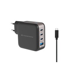 Conceptronic 4-Port 100W GaN USB PD Charger with USB-C Charging Cable, USB-C x 3, USB-A x 1, QC 3.0, PPS