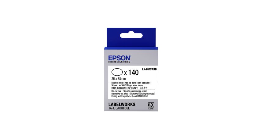Epson LK-8WBWAB - Etiquettes prédécoupées Ovales - Noir sur Blanc - 25 x 38 mm (140 étiquettes)
