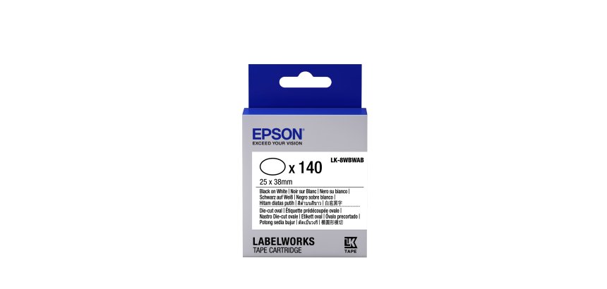 Epson LK-8WBWAB - Etiquettes prédécoupées Ovales - Noir sur Blanc - 25 x 38 mm (140 étiquettes)