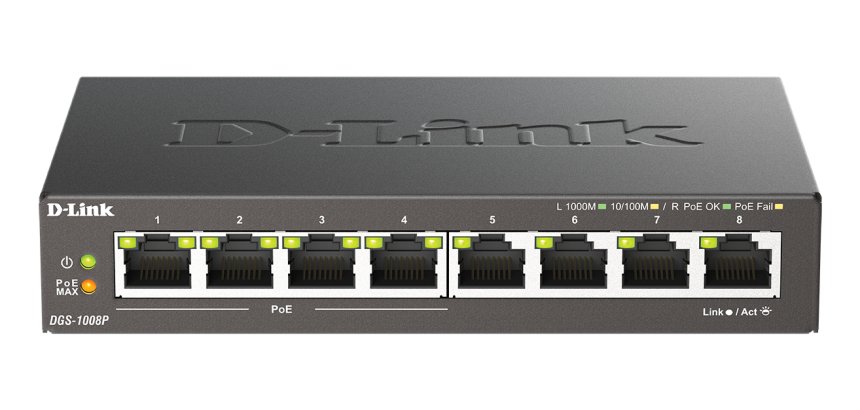 D-Link DGS-1008P/E commutateur réseau Non-géré L2 Gigabit Ethernet (10/100/1000) Connexion Ethernet, supportant l'alimentation via ce port (PoE) Bureau Noir