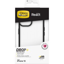 OtterBox Funda para iPhone 13 React,resistente a golpes y caídas,Ultra-fina, Protectora,Testada con los estándares Militares anticaídas, Black Crystal