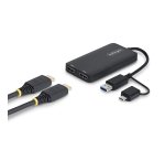 StarTech.com Adaptateur USB vers Double HDMI, USB A/C vers 2 Écrans HDMI (1x 4K30Hz, 1x 1080p), Câble de 11 cm, Adaptateur USB 3.0 vers Écran HDMI, Windows/macOS, Noir