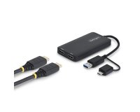 StarTech.com Adaptateur USB vers Double HDMI, USB A/C vers 2 Écrans HDMI (1x 4K30Hz, 1x 1080p), Câble de 11 cm, Adaptateur USB 3.0 vers Écran HDMI, Windows/macOS, Noir
