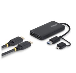 StarTech.com Adaptateur USB vers Double HDMI, USB A/C vers 2 Écrans HDMI (1x 4K30Hz, 1x 1080p), Câble de 11 cm, Adaptateur USB 3.0 vers Écran HDMI, Windows/macOS, Noir