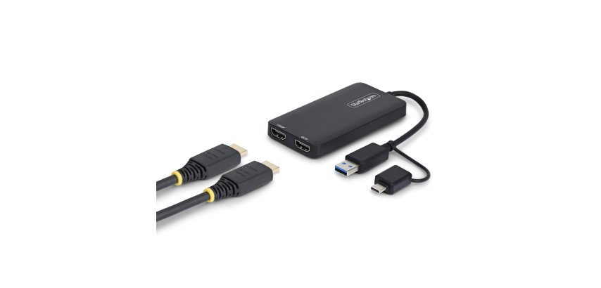StarTech.com Adaptateur USB vers Double HDMI, USB A/C vers 2 Écrans HDMI (1x 4K30Hz, 1x 1080p), Câble de 11 cm, Adaptateur USB 3.0 vers Écran HDMI, Windows/macOS, Noir