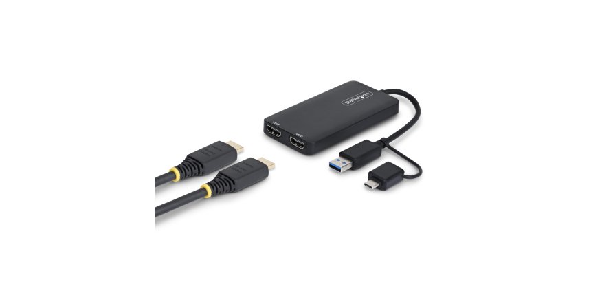 StarTech.com Adaptateur USB vers Double HDMI, USB A/C vers 2 Écrans HDMI (1x 4K30Hz, 1x 1080p), Câble de 11 cm, Adaptateur USB 3.0 vers Écran HDMI, Windows/macOS, Noir