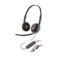 Poly Cuffie stereo Blackwire 3220 con connettore USB-C + adattatore USB-C/A