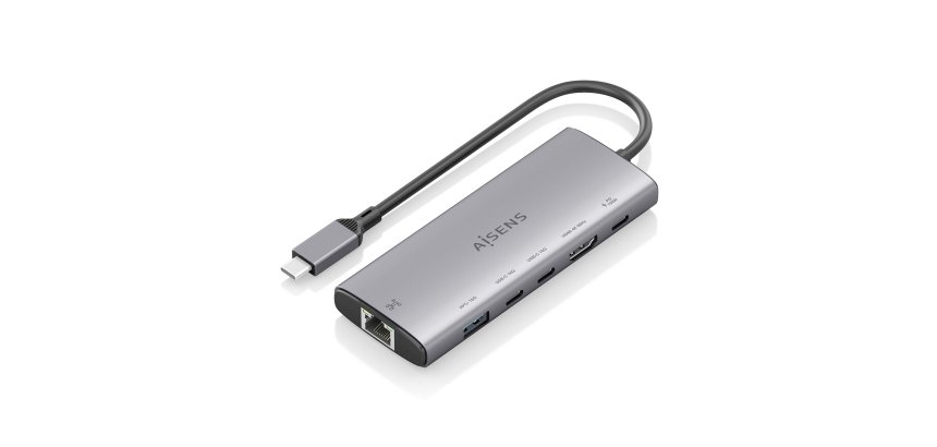 AISENS USB-C Dock 6 en 1, USB-C a 1xHDMI, 1xRJ45, 1xUSB-A 10G, 2xUSB-C 10G, 1xUSB-C PD, Gris, 20cm