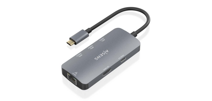 AISENS USB-C Dock 6 En 1, USB-C a 1xHDMI, 1xRJ45, 3xUSB-A, 1xUSB-C PD, Gris, 15cm