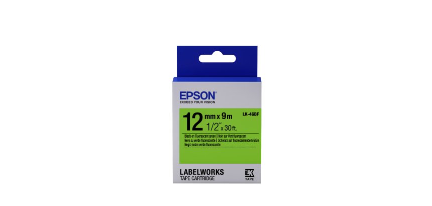 Epson Label Cartridge Fluorescent LK-4GBF Black/Green 12mm (9m)