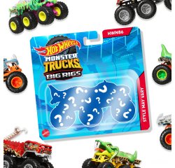 Hot Wheels Monster Trucks Big Rigs, 1:64 Scale Die-Cast Toy Truck with 6 Wheels (Styles May Vary)
