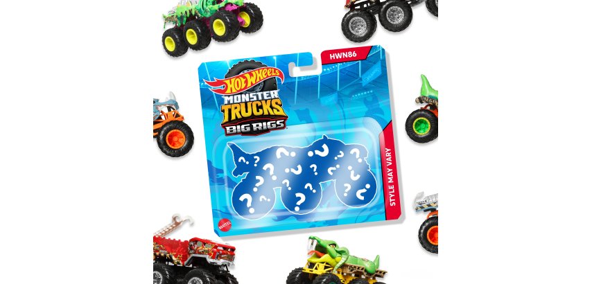 Hot Wheels Monster Trucks Big Rigs, 1:64 Scale Die-Cast Toy Truck with 6 Wheels (Styles May Vary)
