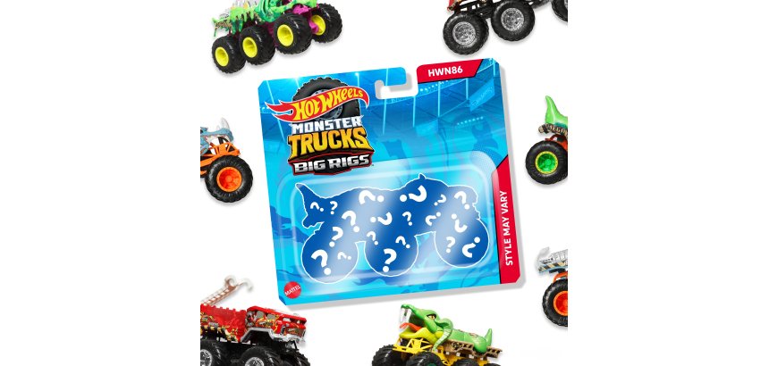Hot Wheels Monster Trucks Big Rigs, 1:64 Scale Die-Cast Toy Truck with 6 Wheels (Styles May Vary)