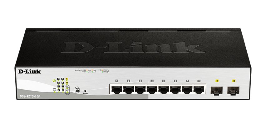 D-Link DGS-1210-10P Géré L2 Gigabit Ethernet (10/100/1000) Connexion Ethernet, supportant l'alimentation via ce port (PoE) 1U Noir