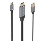 AISENS Cable Conversor Aluminio HDMI V2.0 A USB-C 4K@60HZ, HDMI/M+USB-A/M-USB-C/M, Negro, 1.8m