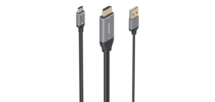 AISENS Cable Conversor Aluminio HDMI V2.0 A USB-C 4K@60HZ, HDMI/M+USB-A/M-USB-C/M, Negro, 1.8m