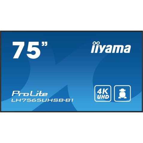 iiyama LH7575UHS-B1AG Écran d'affichage dynamique Écran plat de signalisation numérique 190,5 cm (75") LCD Wifi 500 cd/m² 4K Ultra HD Noir Intégré dans le processeur Android 11 24/7