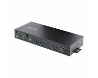 StarTech.com Hub Ladrón Industrial de Metal USB 3.0 5Gbps de 16 Puertos - de Montaje - Alimentación por Bloque de Terminales - Protección ESD - Carga por USB - para 2 Hosts