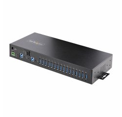 StarTech.com 16-Port Industrial USB 5Gbps Hub with Power Adapter, Metal Enclosure, Mountable, ESD Protection, Terminal Block Power, USB Charging, Dual-Host Switch - TAA