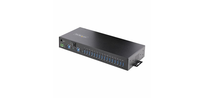 StarTech.com Hub Industriel à 16 Ports USB 5Gbps avec Adaptateur d'Alimentation, Boîtier Métallique, Montable, Protection ESD, Bornier d'Alimentation, Chargeur USB, Commutateur Double-Hôte