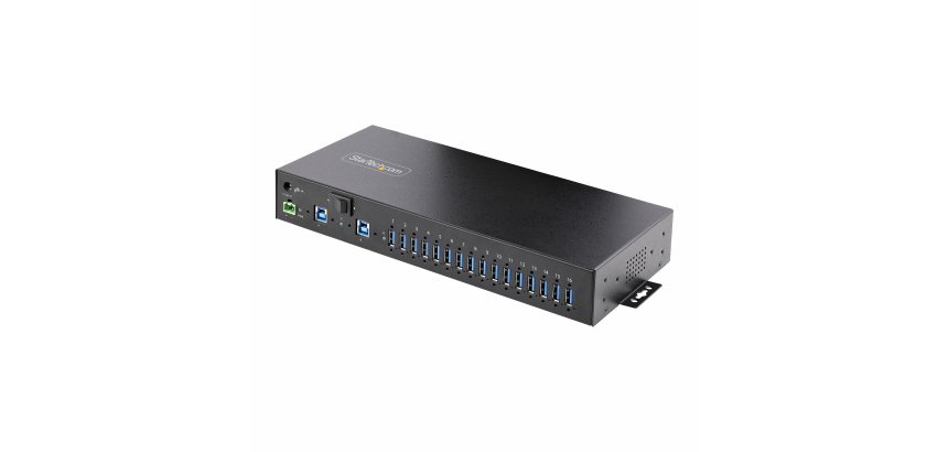 StarTech.com 16-Port Industrial USB 5Gbps Hub with Power Adapter, Metal Enclosure, Mountable, ESD Protection, Terminal Block Power, USB Charging, Dual-Host Switch - TAA