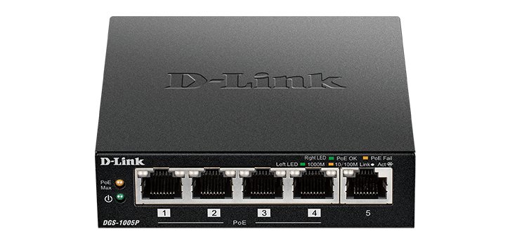 D-Link DGS-1005P/E commutateur réseau Non-géré Gigabit Ethernet (10/100/1000) Connexion Ethernet, supportant l'alimentation via ce port (PoE) Noir