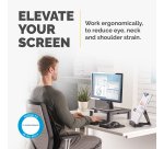 Fellowes Computer Monitor Stand with 3 Height Adjustments - Standard Monitor Riser with Cable Management - Ergonomic Adjustable Monitor Stand for Computers - Max Weight 27KG/Max Size 21" - Graphite