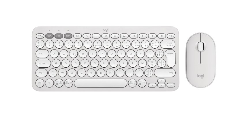 Logitech 920-012210 clavier Souris incluse Universel RF sans fil + Bluetooth AZERTY Français Blanc