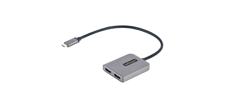StarTech.com USB-C-zu-Dual-HDMI-Adapter, USB-C-Multi-Monitor-Hub MST, Dual 4K 60Hz HDMI-Bildschirm für Laptop-Extender/Splitter, HDR, extra langes integriertes Kabel - Nur Windows