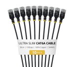 StarTech.com 30 cm Ultra-Dünnes Cat6A Ethernet-Kabel Schwarz, 10er Pack, UTP, Reines Kupferdraht, Ultra-Dünnes 34 AWG RJ45 Patchkabel, Einzelgetestet