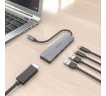 AISENS USB-C Dock 5 en 1, USB-C a 1xHDMI 2xUSB-A 1xUSB-C 1xUSB-C PD, Gris, 15cm