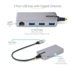 StarTech.com 3-Port USB Hub with Ethernet - 3x USB-A Ports - Gigabit Ethernet (RJ-45) - USB 3.0 5Gbps - Bus-Powered - 1ft/30cm Long Cable - Portable Laptop USB Hub Adapter w/ GbE