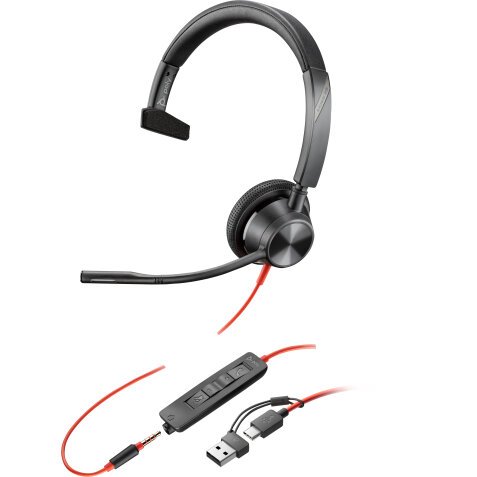 POLY Micro-casque Blackwire 3315 monaural USB-C + connexion 3,5 mm + adaptateur USB-C/A