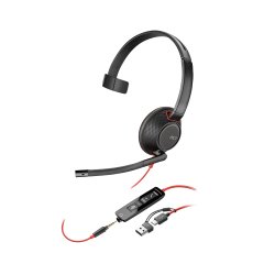 Poly Micro-casque monaural USB-C Blackwire 5210 + prise 3,5 mm + adaptateur USB-C/A (lot)