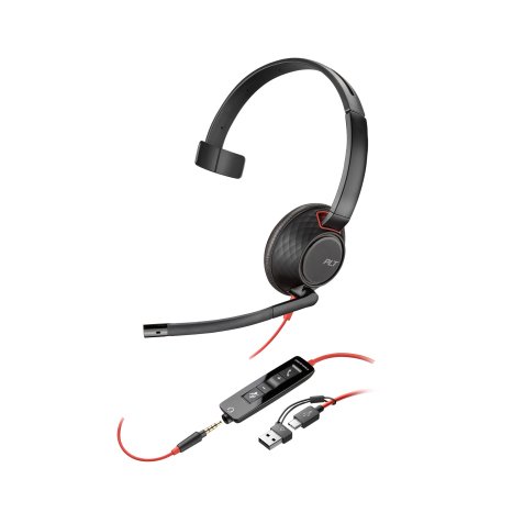 Poly Micro-casque monaural USB-C Blackwire 5210 + prise 3,5 mm + adaptateur USB-C/A (lot)
