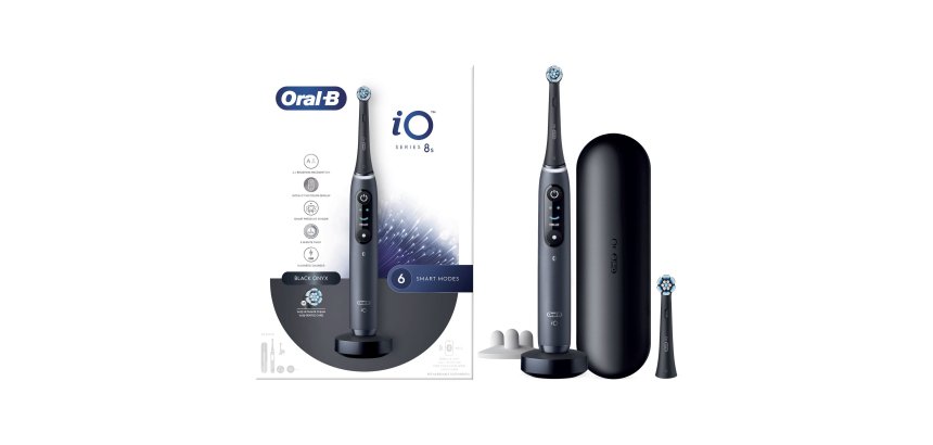 Brosse à dents électrique Oral B iO 8S Brosse A Dents Electrique Noire connectee Bluetooth, 2 Brossettes, 1 Etui De Voyage